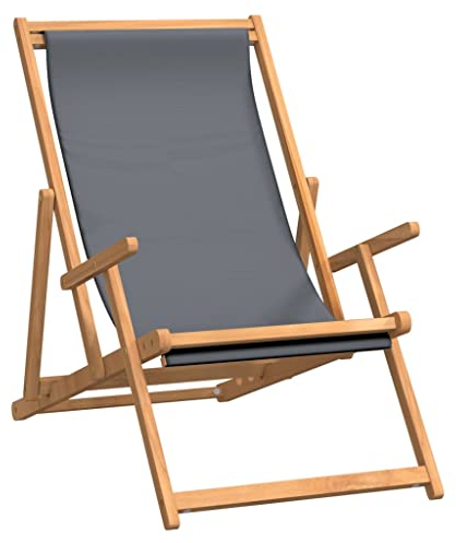 Folding Beach Chair Solid Wood Teak Grey
