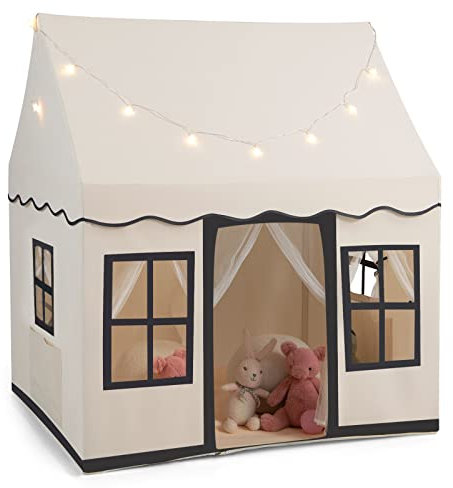DREAMADE Tente de Jeux Enfant avec Lumière Etoilée LED Cabane Enfant avec Tapis Antidérapant,2 fenêtres, Maison de Tente Intérieure et Extérieure pour Filles Garçons (Beige)