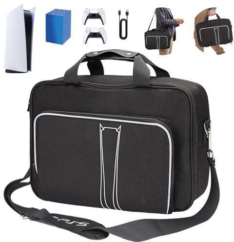 HUIJUTCHEN für PS5 Tragetasche wasserdichte Transporttasche für PS5 Controller und Zubehör PS5 Slim Schützende Tragetasche Kompatibel mit Playstation 5 Konsole/PS5 Slim Disk/Digital Edition (Schwarz)