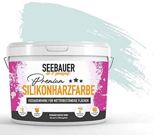 SEEBAUER diy® Silikonharzfarbe Blau Fassadenfarbe (No. 823 Arctic Blue 5,0 Liter) Selbstreinigend mit Lotuseffekt