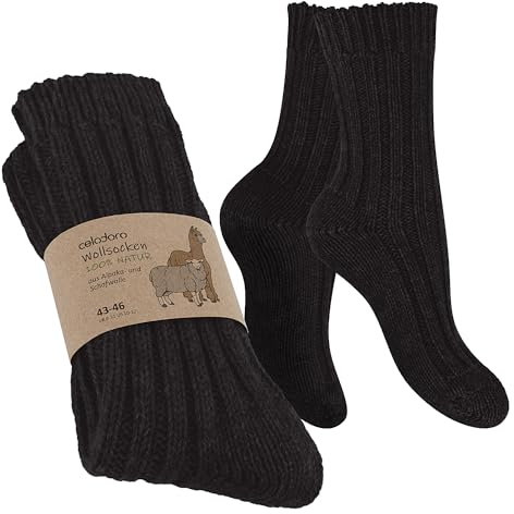 Celodoro Damen & Herren Natur Wollsocken mit Alpaka Wintersocken (1 Paar) - Schwarz 35-38