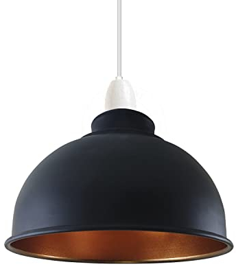 Retro Lampenschirme aus Metall im Vintage Stil Lampenschirm für Deckeninsel Hängelampe nicht elektrisch 21cm gebogener Lampenschirm für Küche Wohnzimmer Lampenschirm (Black Inner Gold)