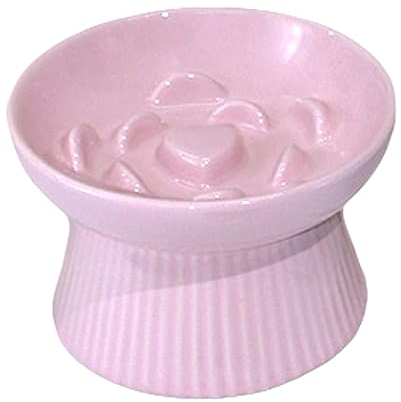 Koomuao Gamelle Chat Surélevée Ceramique, Gamelle Anti Glouton Chats/Petit Chien, Gamelle d'alimentation Lente Slow Feeder pour Chat Bol de Nourriture pour Chat-300ml (Rose)