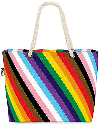 VOID Pride Stripes Streifen Strandtasche Shopper 58x38x16cm 23L XXL Einkaufstasche Tasche Reisetasche Beach Bag