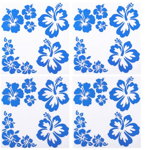 GORGECRAFT 4 Blatt Hibiskusblüten-Autoaufkleber Hawaiianische Aufkleber Und Abziehbilder Blaue Reflektierende Aufkleber Wasserfestes Vinyl Automobil-Außendekoration Für SUV LKW Motorrad Türen Wände