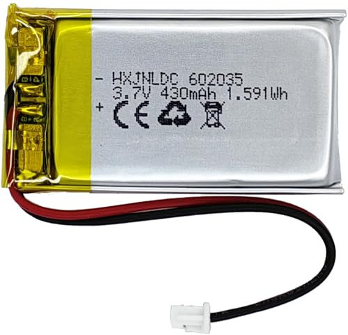 Batteria ricaricabile al polimero di litio CC 3.7V 430mAh 602035, adatta per prodotti elettronici fai da te 3.7-5V con sostituzione della batteria a 2 fili incorporata e luci LED