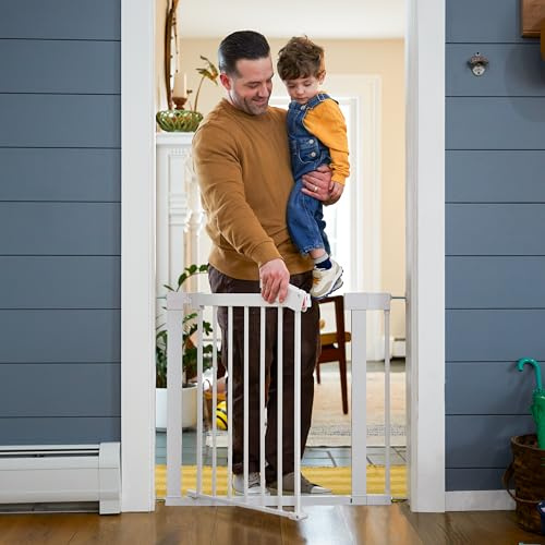 Safety 1st Barrière de sécurité intégrée à contrôle de pression pour bébé : sans perçage, conception adaptée aux animaux domestiques pour portes de 73,7 à 96,5 cm