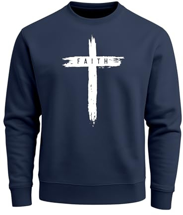 Neverless® Sweatshirt Herren Aufdruck Kreuz Cross Faith Glaube Trend-Motiv Techwear Rundhals-Pullover Fashion