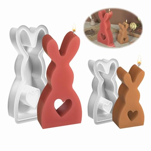 NSXIN 2 Stück Ostern Kaninchen Silikonformen, 3D Osterhase Gießformen DIY Handwerk Backform, Ostern Hasenform Kerzenhalter Epoxidharz Formen für Kuchen, Schokolade, Seife, Ostern Deko (Stil A)