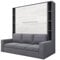 MAXIMAHOUSE Schrankbett vertikal Invento LED 160V (160x200) mit Sofa Milo und Regalen (Grau/Eiche Monaco + graues Sofa + Regalen)