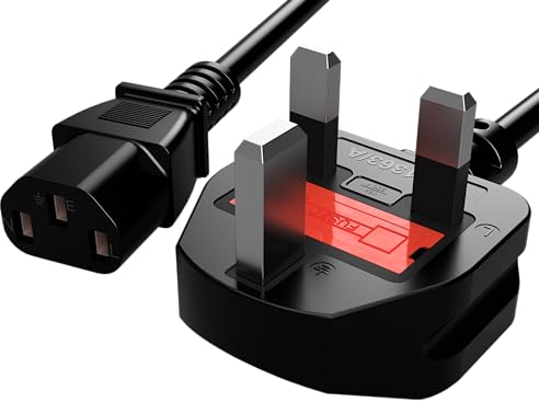 STORESOLOGY Kettle Lead Power Cable, IEC C13 UK Plug, 1.5M/5FT Length, Black, Compatible with TVs, Monitors, Printers, PCs, Computers, Laptops