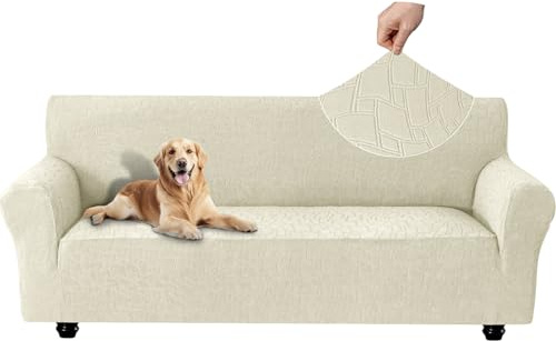 Ystyle Stretch Sofa Überzug mit Armlehne 3 Sitzer, Beige | Waschbar Sofabezug , Couch Überzug Kratzfest, Sofaschoner rutschfest, Couch Cover für Katze Hunde, Sofa Cover