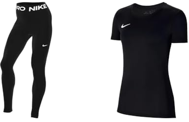 Nike Damen W Np 365 Tights, Black/White, M EU & Damen Park Vii T Shirt, Schwarz-Weiss, M EU