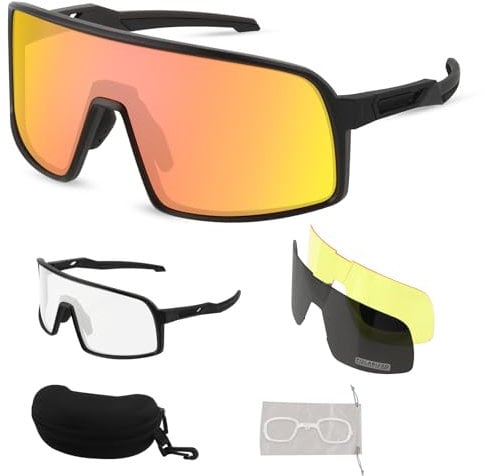 FOCUHUNTER Polarized Sports Sunglasses for Men Women, UV400 Cycling Eyewear for Baseball Running Cycling Glasses 3 Lenses