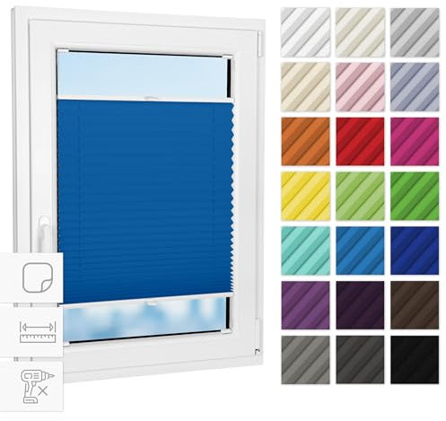 Estika Plissee zum kleben innenrahmen - Blau - 50 cm x 150 cm - Plissee ohne Bohren, Plissee kleben, Rollos für Fenster ohne Bohren, Jalousien Fenster für innen, Fenster plissee