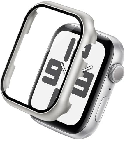 Supore Lega di Alluminio Cover Compatibile con Apple Watch SE Series 6 5 4 44mm con Vetro Temperato, Copertura Completa Custodia HD Clear Pellicola Protettiva, Risposta Precisa e Rapida
