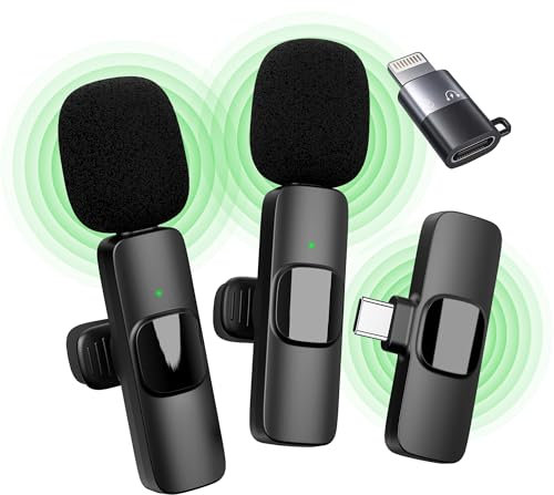 Qhot Wireless Microphones for iPhone iPad,[Lightning], Clip on Lapel Lavalier Bluetooth Microphone for Video Recording, Live Streaming,PC, Laptop