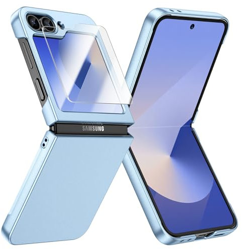 Doeshine for Samsung Galaxy Z Flip 7 FE/Z Flip 6 Case Ultra Slim, Full Body Cover with Built-in Screen Protector, Thin Slim Case, Lightweight Skin-Friendly, Hard PC Protective Cover (Light Blue)
