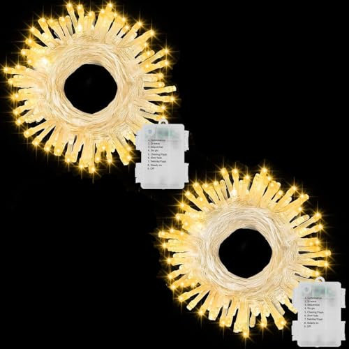 ZAIYW 2 Pack Fairy Lights Battery Operated, 7M 70 LED Battery String Lights with Timer 8 Modes, Twinkle Lights Clear Wire for Indoor Outdoor Christmas Wedding Party Decoration (Warm White)