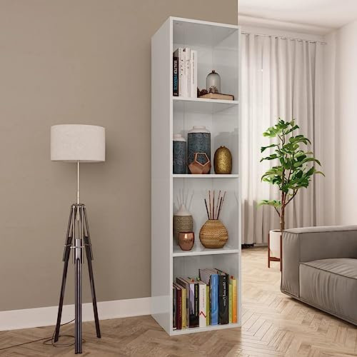 puraday Bibliothèque de salon/TV - Blanc brillant - 36 x 30 x 143 cm - En matériau dérivé du bois - Design classique - Bibliothèque - Étagère de rangement pour chambre à coucher - Grand espace de