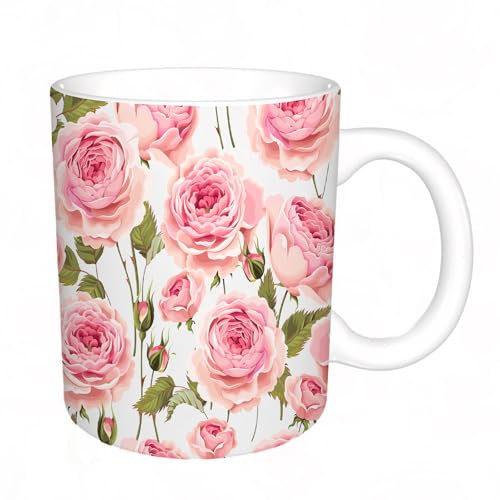 KDWJS Mug porcelaine fine Mug Tasses de 11 oz 330ml pour collègue,amis,frères et soeurs imprimer Tasse de café exquis CadeauBourgeon de salutation floral rose ancien Roses anglaises Motif de rose Nat