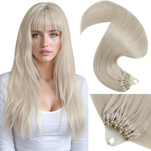 LaaVoo Microring Echthaar Extensions Blond - Platinblond Invisible Haarverlängerung #60 35cm 50g 1g/s