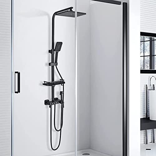 CWZZWS Ducha termostática Negra, Juego de Grifo de Ducha con 3 Funciones, Cabezal de Ducha de Mano, caño para bañera, rociador de bidé, Accesorio de Ducha para Exteriores, Grifo de Ducha para bañera