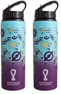 FIFA 2022 Qatar World Cup 750ml Aluminium Fade Bottle with straw (Pack of 2)