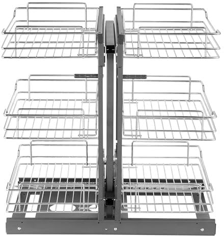 VEVOR Min 15W Opening Blind Corner Pull Out Organizer, 3 Tier 6 Shelf Kitchen Cabinet Organizer, Chrome Carbon Steel Storage Basket, Slide Out Storage Organizer, Left & Right Open Compatible