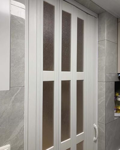 Puerta Plegable Puertas Plegables de 80 Pulgadas de Alto para Interiores, Puertas de Armario Retráctiles de PVC con Ventanas, Puerta Tipo Acordeón para Sótanos, Baños y Espacios Pequeños(200x203cm(78.