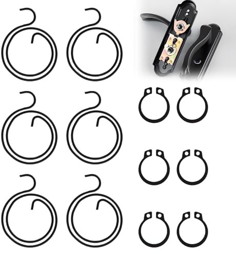 Door Handle Spring Replacement Kit, 6 Pcs 3mm Thick 2 Turns Black Coating Coil Springs and 6 Pcs 13.8mm Circlips Easy Installation Door Lock Internal Repair Set for Repairing Sagging Door Handles