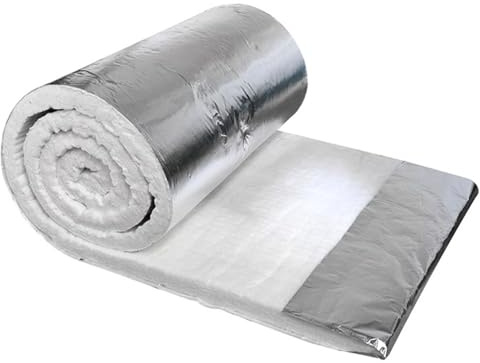 Keramikfaser-Decke Hochtemperatur Isolierung, Keramikfasermatte Isolierung Feuerfeste mit Einseitiger Aluminiumfolie für Öfen,Herde,Schamottsteine,Kessel (610mmx7000mmx20mm)