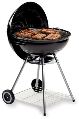 Holzkohlegrill BBQ Freetime 45 cm – Outdoor-Grill aus schwarzem Stahl mit Deckel und Rollen, großer Grill, ideal für Balkon, Terrasse und Garten