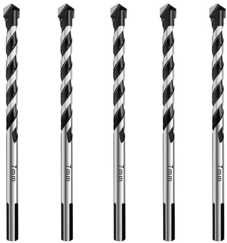 HSAWBIT 5 PACK OF - 7mm Masonry Drill Bits Set Concrete Drill Bit/Tungsten Carbide Drill Bits for Brick Walls/Glass/Plastic/Cement/Soft Tile