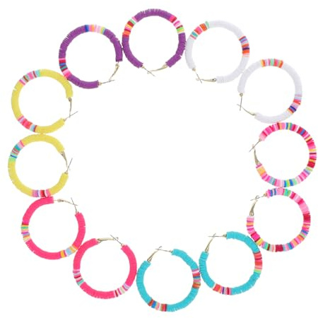 FOMIYES 6Paires Boucles Oreilles Perles Argile Colorées Lot de Créoles Polymère Disques Vinyles Accessoires et Chic