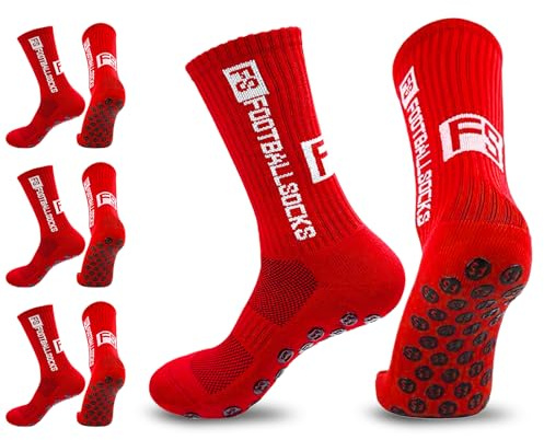Ancuioyz 3 Paare Fußballsocken Herren Damen, Rutschfeste Sportsocken, Anti-Rutsch Grip Socken für Fußball Basketball Laufen Atmungsaktiv