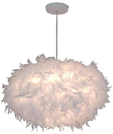 DLGLOLIN Vit pendellampa med fjäderskärm, E27, taklampa för barnrum, flickrum, babyrum
