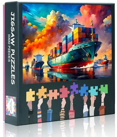 1000 Pieces Puzzles for Adults Vibrant Cargo Shipping Panorama Jigsaw Puzzles Challenging Game Abstract Watercolor for The Whole for Women, Gifts for Men 50x70cm