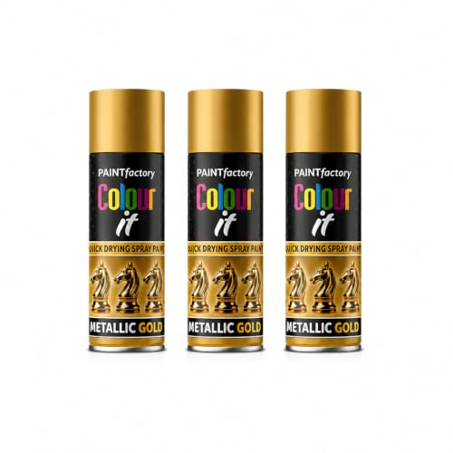 GSV Essentials Metallic Gold Spray Paint, Multipurpose Golden Shimmery Aerosol Paint for Metal, Wood, Decor, Indoor, Outdoor Decoration, DIY Craft 200ml (3 Pcs)
