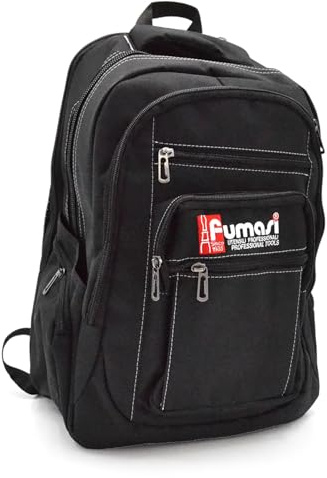 Fumasi Zaino Professionale Porta Attrezzi da Lavoro | Borsa Rinforzata per Utensili, con 22 Comparti, Schienale Morbido e Spallacci Imbottiti Regolabili, 39 x 17 x 49 Cm
