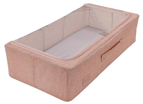 Periea 'Casey' Underbed Storage Boxes with Lids - Foldable, Stackable, and Space-Saving Organiser to Keep Your Space Tidy and Clutter-Free - Pink Linen - Medium