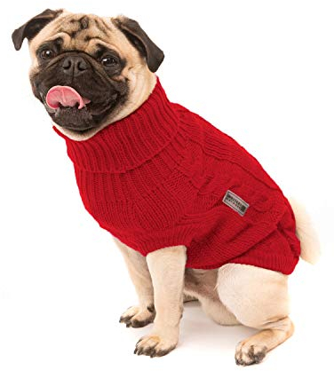 Wolters | Zopf-Strickpullover für Mops&Co in Rot | Rückenlänge 35 cm