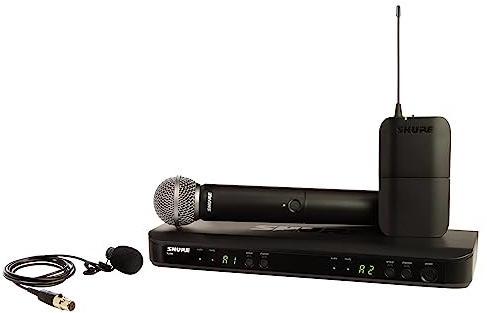 Shure BLX1288/W85 UHF Wireless Mikrofonsystem, Perfekt für Kirche, Bühne, Gesang - 14-Stunden Akkulaufzeit, 100m Reichweite | Enthält Handheld- und Lavalier-Mikrofone, Dual-Channel-Empfänger | S8 Band