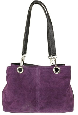 Girly Handbags Borsa a tracolla da donna in pelle scamosciata italiana Hobo Tote borsa per le donne piccola, Viola scuro