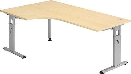 Bümö höhenverstellbarer Eckschreibtisch O-Serie 200x120 cm in Ahorn, Gestell in Silber - Schreibtisch L Form, großer Tisch für's Büro, Computertisch höhenverstellbar