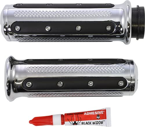 Kuryakyn 6122 Motorcycle Handlebar Accessory: Heavy Industry Grips with End Caps for Electronic Throttle Control: 2008-19 Harley-Davidson Motorcycles, Chrome, 1 Pair