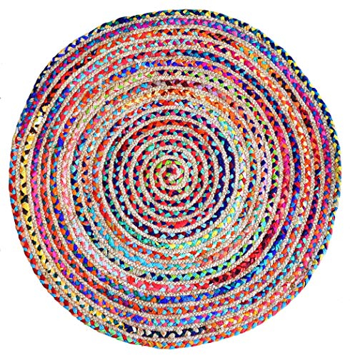 Farish Décor Teppich, oval, aus Jute- und Baumwolle, verschiedene Chindi-Zöpfe 4 Feet (Round) multi