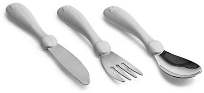 Öko Esslernbesteck bestehend aus Gabel, Löffel & Messer von Herobility | 3-teiliges Besteck Set mit rutschfesten Griffen | Sicheres Baby Besteck für Links- und Rechtshänder | BPA-frei | ab 6+ Monate
