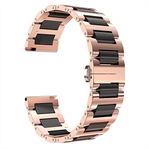 BINLUN Bracelet de Montre Céramique pour Femme Homme avec en Acier Inoxydable Poli 12mm 14mm 16mm 18mm 20mm 22mm Bracelets de Montres à Dégagement Rapide avec Boucle Papillon 6 Couleurs