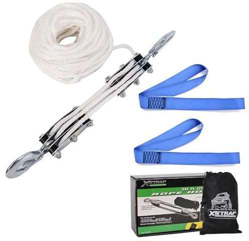 XSTRAP STANDARD Heavy-Duty 2,000 LB Breaking Strength 50 FT Rope Hoist, 1000 LB Work Load Block and Tackle Pulley System for Lifting Heavy Objects (White)
